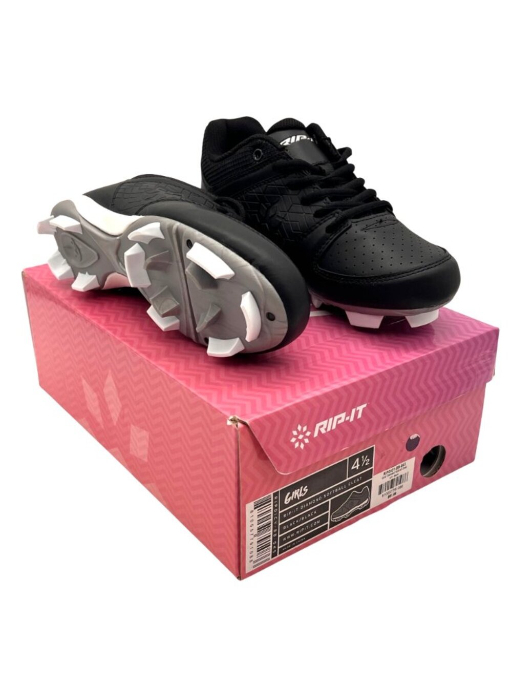 Rip-It Girls Diamond Softball Cleats Size 4.5Y Black Durable Comfort Traction - Picture 2 of 16